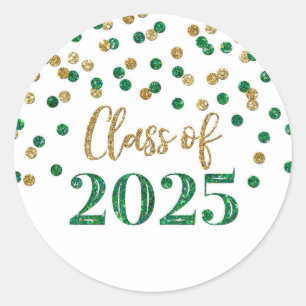 Gold Green Confetti Graduation 2025 Classic Round Sticker