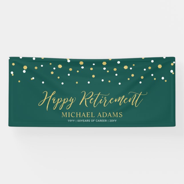 Gold & Green Confetti | Happy Retirement Party Banner (Horizontal)