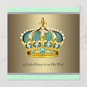 Gold Green Crown Prince Baby Boy Shower Invitation