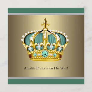 Gold Green Crown Prince Baby Boy Shower Invitation