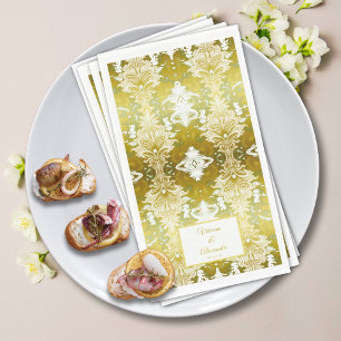 Gold Green Damask Wedding Napkin