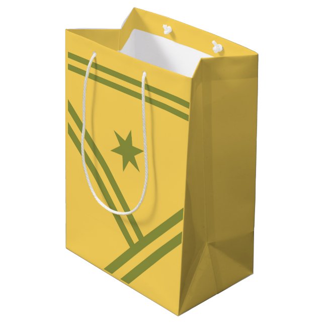 Gold Green Diagonal Stripes Star Modern Graphic Medium Gift Bag (Back Angled)