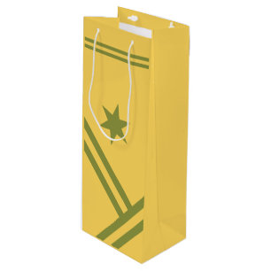 Gold Green Diagonal Stripes Star Modern Graphic Wine Gift Bag