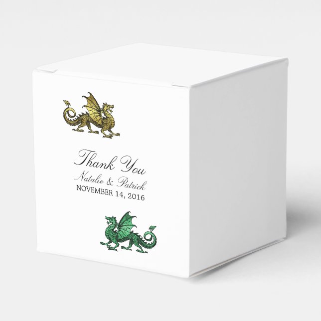 Gold Green Dragon Wedding Favour Boxes (Front Side)
