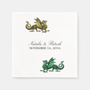 Gold Green Dragon Wedding Paper Napkins