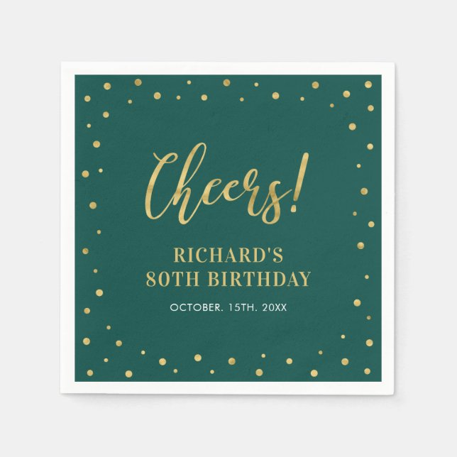 Gold & Green | Elegant Adult Birthday Party Napkin (Front)