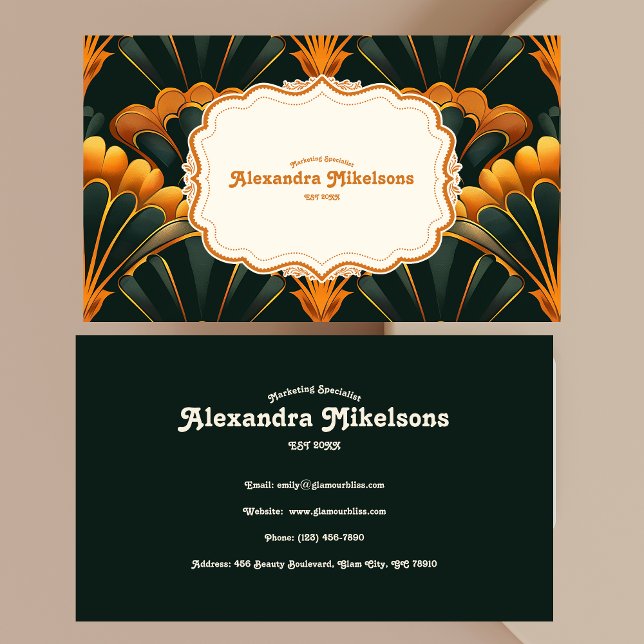 Gold Green Elegant Art Deco Professional Business Card (Creator Uploaded)