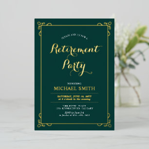 Gold & Green Elegant Classy Retirement Party