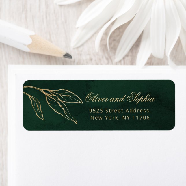 Gold Green Elegant Royal Wedding Botanical Return Address Label (Insitu)