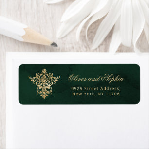 Gold Green Elegant Royal Wedding ornate Return Address Label
