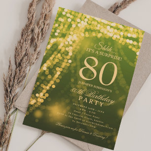 Gold Green   Elegant Surprise 80th Birthday Party  Invitation