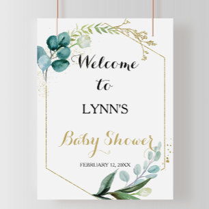 Gold & Green Eucalyptus Baby Shower Welcome Poster
