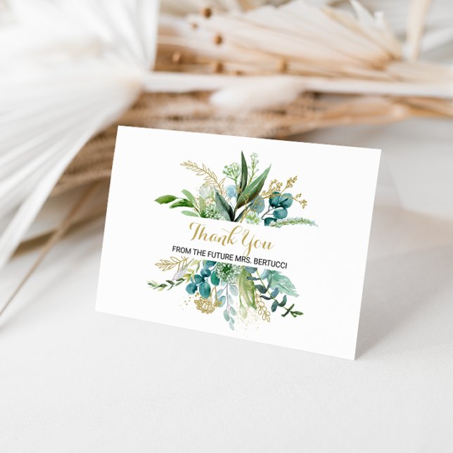 Gold & Green Eucalyptus Bridal Shower Thank You Card (Creator Uploaded)