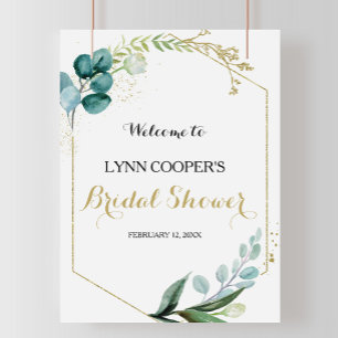 Gold & Green Eucalyptus Bridal Shower Welcome Poster