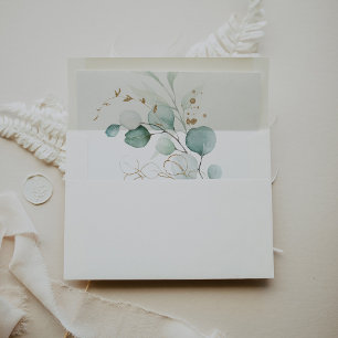 Gold Green Eucalyptus Calligraphy Wedding Envelope