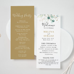 Gold Green Eucalyptus Calligraphy Wedding  Program