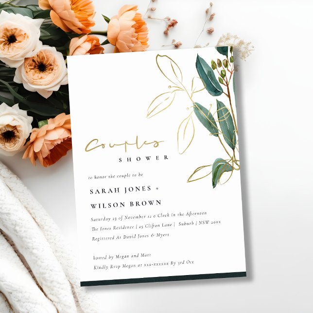 GOLD GREEN EUCALYPTUS FOLIAGE COUPLE SHOWER INVITE (Creator Uploaded)