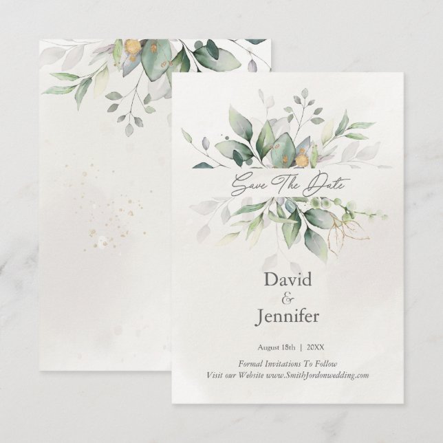   Gold  Green Eucalyptus Save The Date (Front/Back)