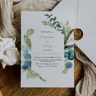 Gold & Green Eucalyptus Spanish Bridal Shower Invitation