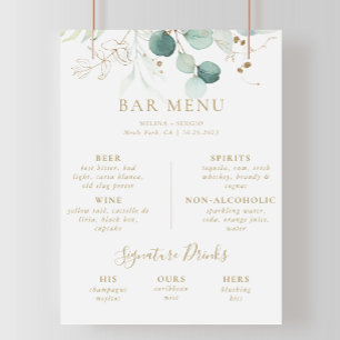 Gold Green Eucalyptus Wedding Bar Menu Poster
