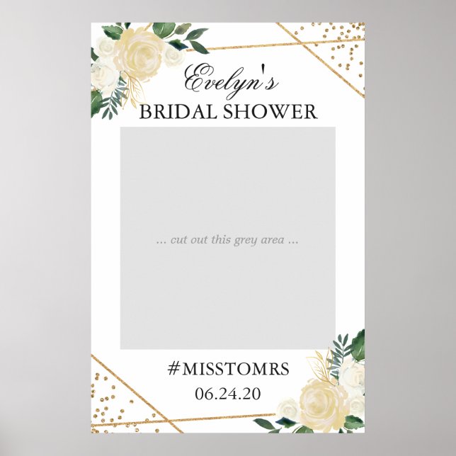 Gold Green Floral Bridal Shower Photo Prop Poster (Front)