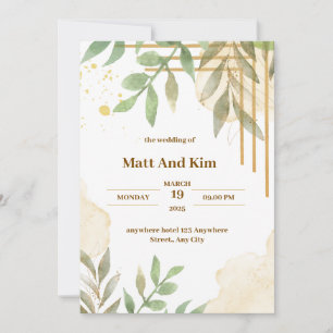 Gold Green Floral Wedding Invitation