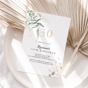 Gold Green Foliage 30th Birthday Party  Invitation