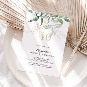 Gold Green Foliage 40th Birthday Party  Invitation