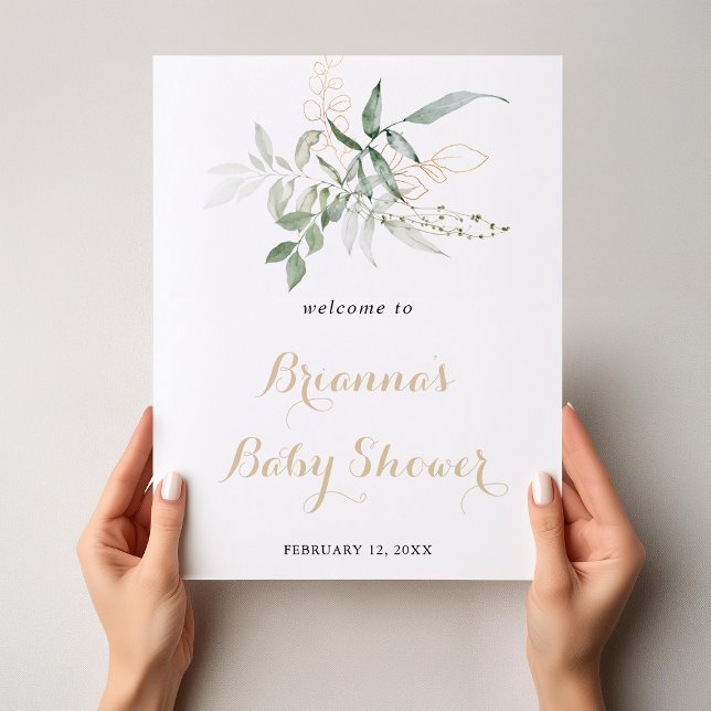 Gold Green Foliage Baby Shower Welcome  Poster (Creator Uploaded)