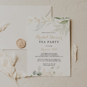 Gold Green Foliage Bridal Shower Tea Party  Invitation