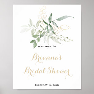 Gold Green Foliage Bridal Shower Welcome  Poster