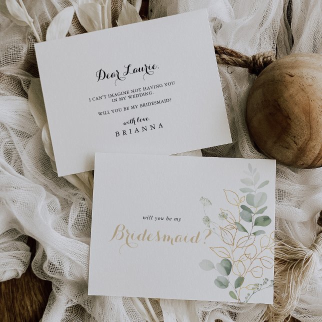 Gold Green Foliage Bridesmaid Proposal Note Card (Creator Uploaded)