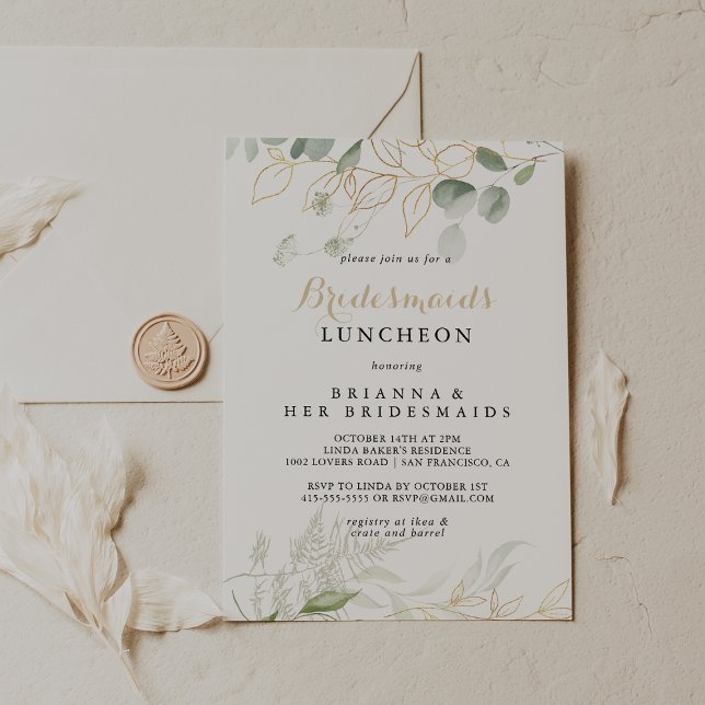Gold Green Foliage Bridesmaids Luncheon Shower  Invitation (Creator Uploaded)