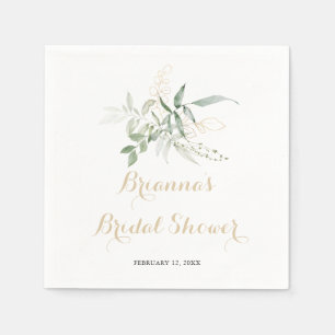 Gold Green Foliage Calligraphy Bridal Shower Napkin
