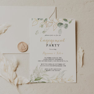 Gold Green Foliage Calligraphy Engagement Party  Invitation