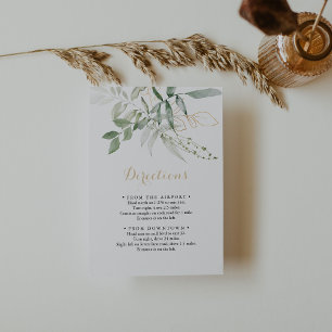 Gold Green Foliage Calligraphy Wedding Directions Enclosure Card