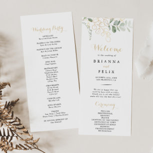 Gold Green Foliage Calligraphy Wedding Program