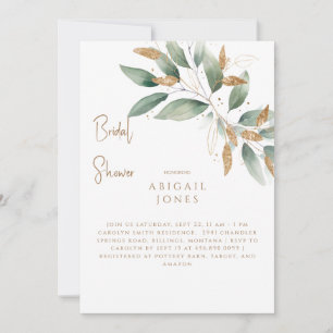 Gold & Green Foliage Elegant Bridal Shower Invitation