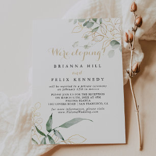 Gold Green Foliage Elopement Reception  Invitation