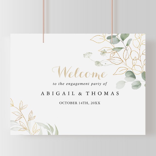 Gold Green Foliage Engagement Party Welcome Sign (Creator Uploaded)