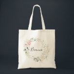 Gold Green Foliage Floral Bridesmaid Tote Bag<br><div class="desc">This gold green foliage floral bridesmaid tote bag is the perfect wedding gift to present your bridesmaids and maid of honour for a simple wedding. The design features hand-drawn gold and green botanical foliage with pink,  blush and white flowers,  inspiring natural beauty.</div>