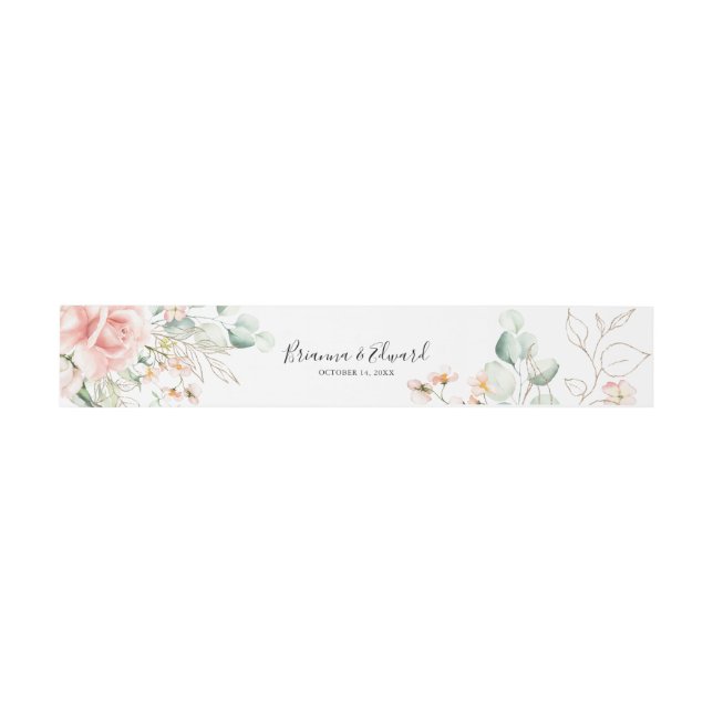 Gold Green Foliage Floral Wedding Invitation Belly Band (Flat)