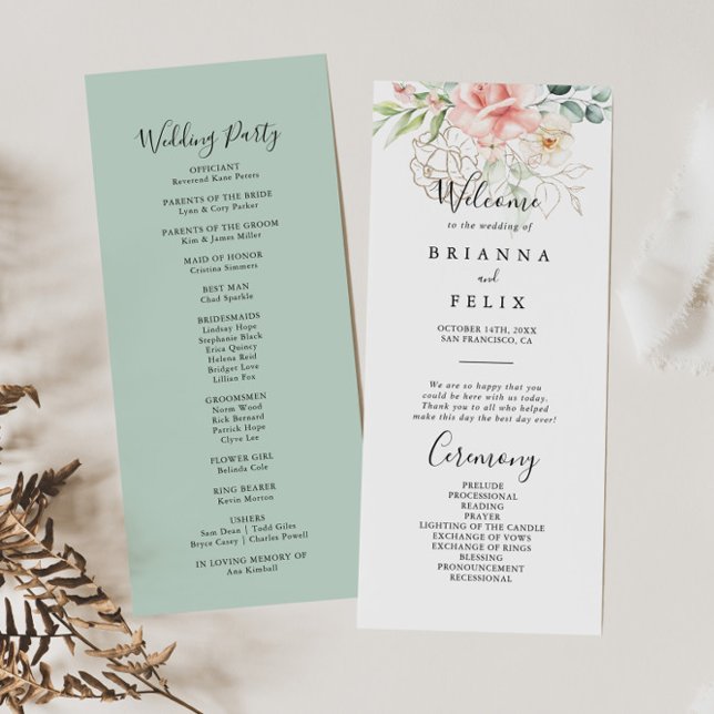 Gold Green Foliage Floral Wedding Program (Creator Uploaded)