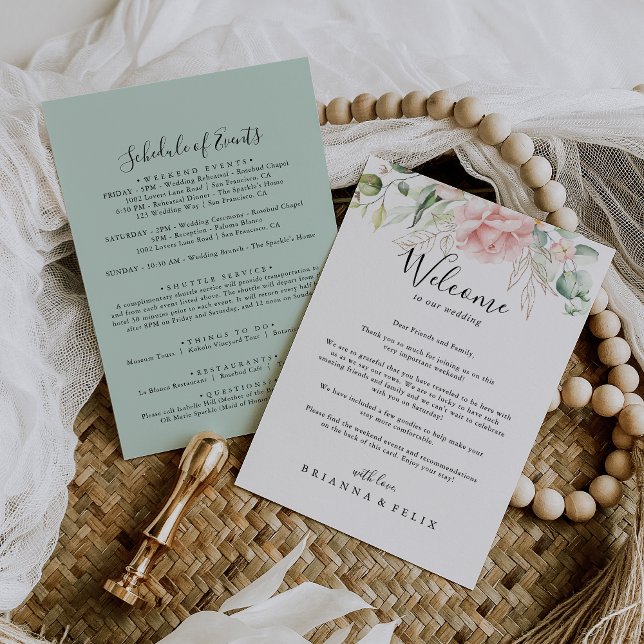 Gold Green Foliage Floral Wedding Welcome Letter (Creator Uploaded)