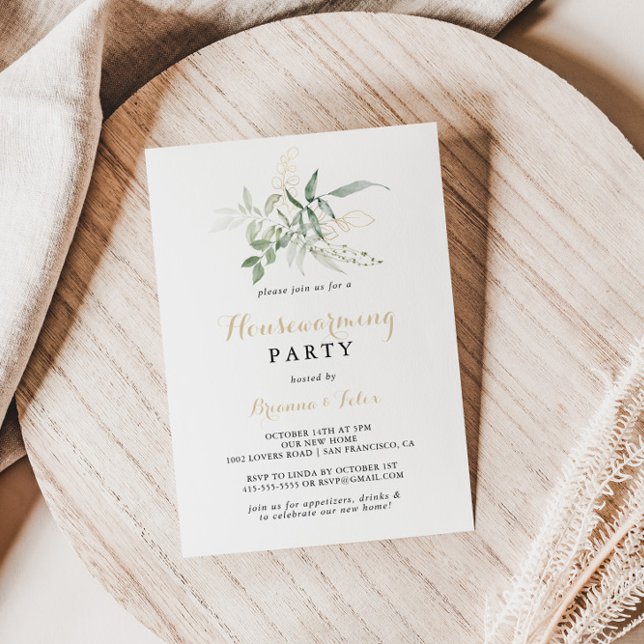 Gold Green Foliage Housewarming Party Invitation (Creator Uploaded)