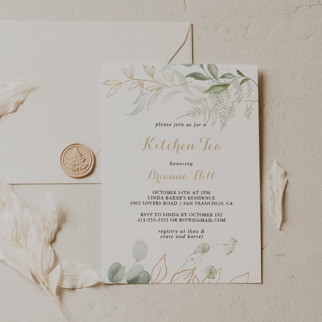 Gold Green Foliage Kitchen Tea Bridal Shower  Invitation (Creator Uploaded)