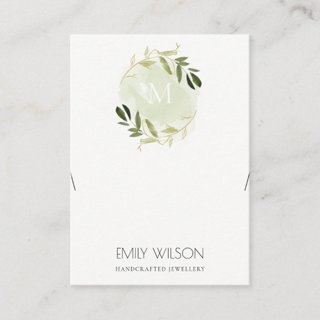 GOLD GREEN FOLIAGE MONOGRAM BRACELET DISPLAY LOGO BUSINESS CARD (Front)
