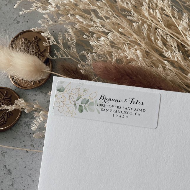 Gold Green Foliage Return Address Label (Creator Uploaded)