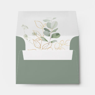Gold Green Foliage Self-Addressed RSVP Envelope