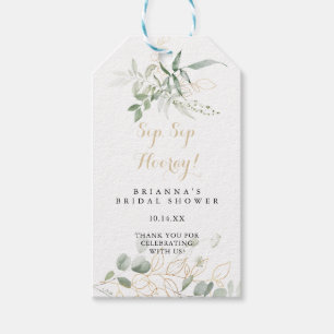 Gold Green Foliage Sip Sip Hooray Bridal Shower Gift Tags